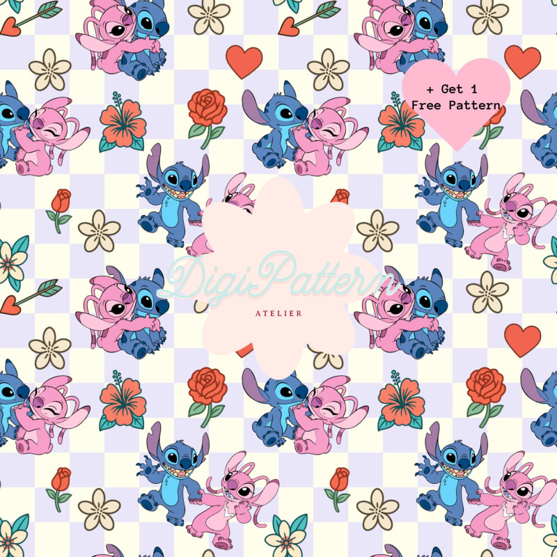 Valentines Love Stitch Seamless Pattern Heart Disney Paper (Digital Download)