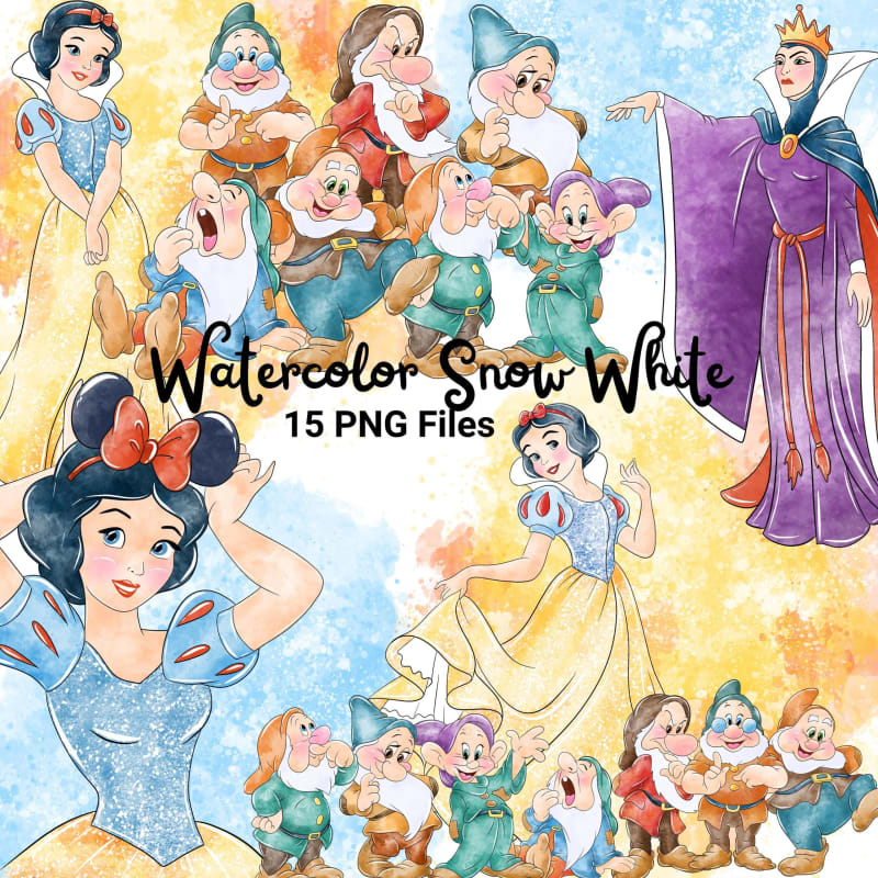 Watercolor Snow White Clipart Bundle Handmade Disney Princess (Digital Download)