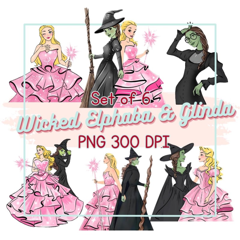 Wicked Clipart Bundle Disney Elphaba and Glinda Inspired Watercolor PNG (Digital Download)