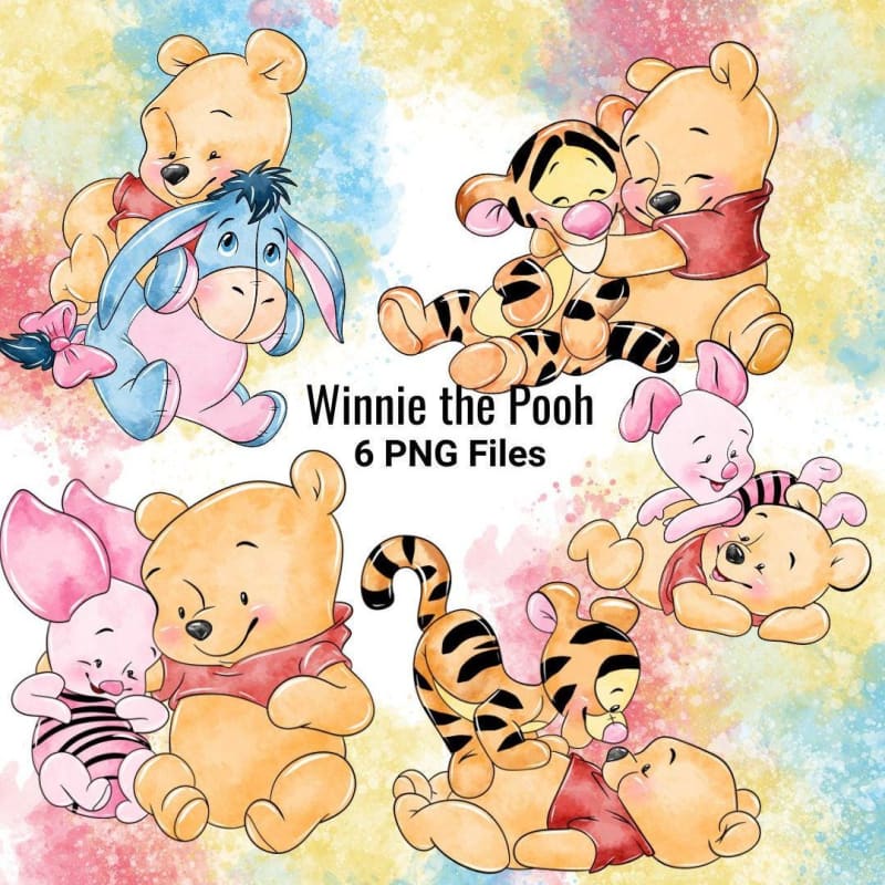 Winnie the Pooh Baby Watercolor Clipart Bundle Disney Bouriquet Eeyore Tiger PNG (Digital Download)