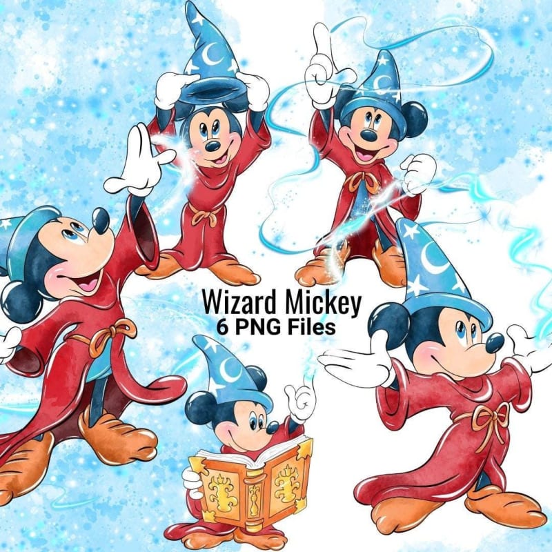 Wizard Mickey Mouse Clipart Watercolor Disney Sorcerer PNG (Digital Download)