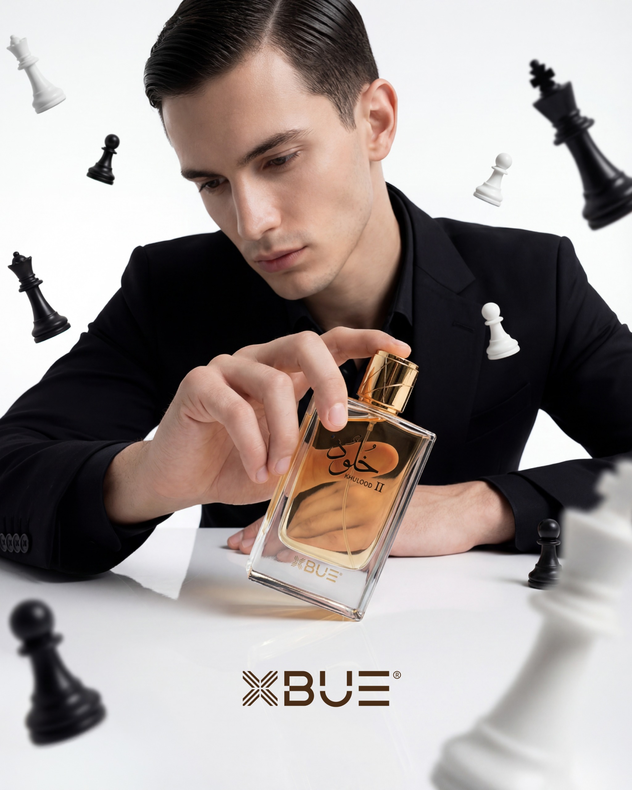 XBUE Khulood II fragrance with chess pieces