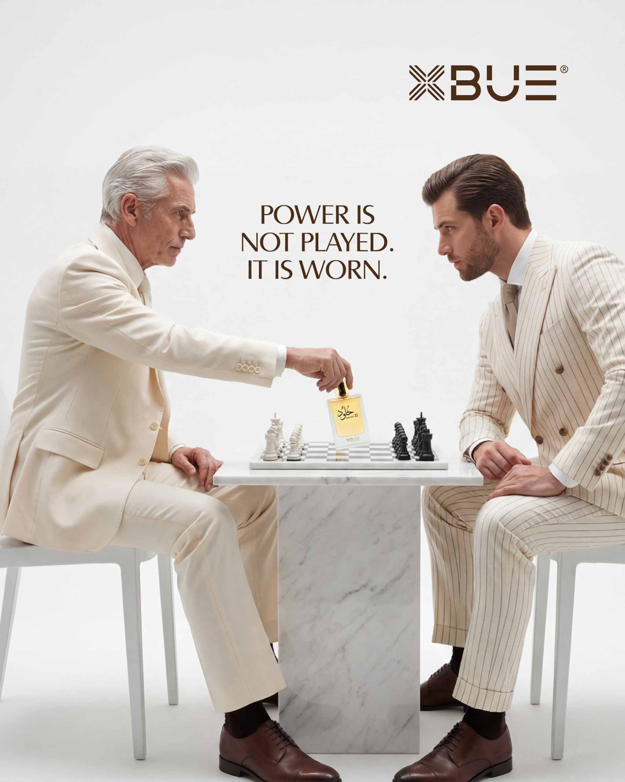 XBUE fragrance campaign featuring a chess game