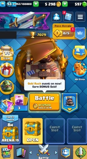 Clash Royale Account (IOS/ANDROID) – Level 53 | Kings Tower 14 | 7029 Trophies | 115 Cards | 35 Emotes | 597 Gems | 5,000 Gold