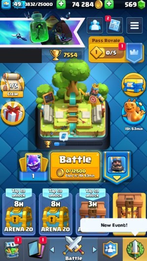 Clash Royale Account (IOS/ANDROID) – Level 49 | Kings Tower 14 | 7554 Trophies | 110 Cards | 77 Emotes | 569 Gems | 74,000 Gold
