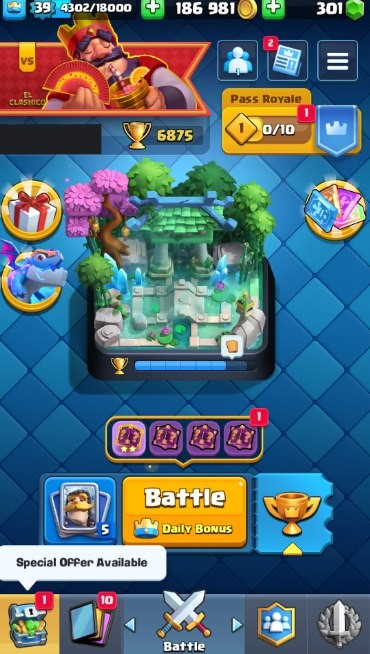 Clash Royale Account (IOS/ANDROID) – Level 39 | Kings Tower 13 | 6875 Trophies | 113 Cards | 48 Emotes | 301 Gems | 186,000 Gold