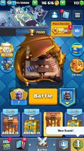 Clash Royale Account (IOS/ANDROID) – Level 50 | Kings Tower 14 | 7000 Trophies | 116 Cards | 49 Emotes | 113 Gems | 116,000 Gold