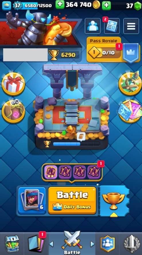 Clash Royale Account (IOS/ANDROID) – Level 37 | Kings Tower 12 | 6290 Trophies | 116 Cards | 36 Emotes | 37 Gems | 364,000 Gold