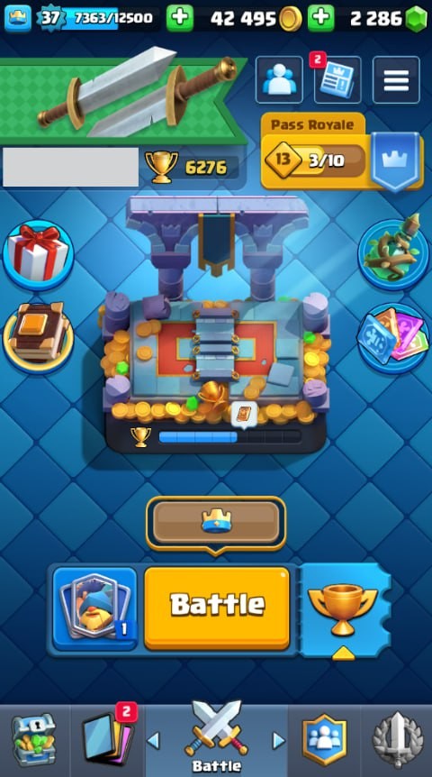 Clash Royale Account (IOS/Android) – Level 37 | Kings Tower 12 | 6276 Trophy | 111 Cards | 23 Emotes | 2286 Gems | 42 k Gold