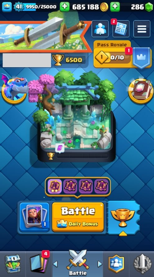 Clash Royale Account (IOS/Android) – Level 41 | Kings Tower 13 | 6500 Trophy | 115 Cards | 25 Emotes | 286 Gems | 685 k Gold