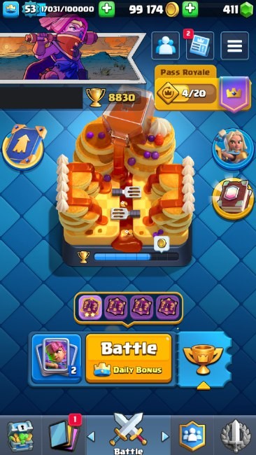 Clash Royale Account (IOS/Android) – Level 53 | Kings Tower 14 | 8830 Trophy | 119 Cards | 45 Emotes | 411 Gems | 99 k Gold