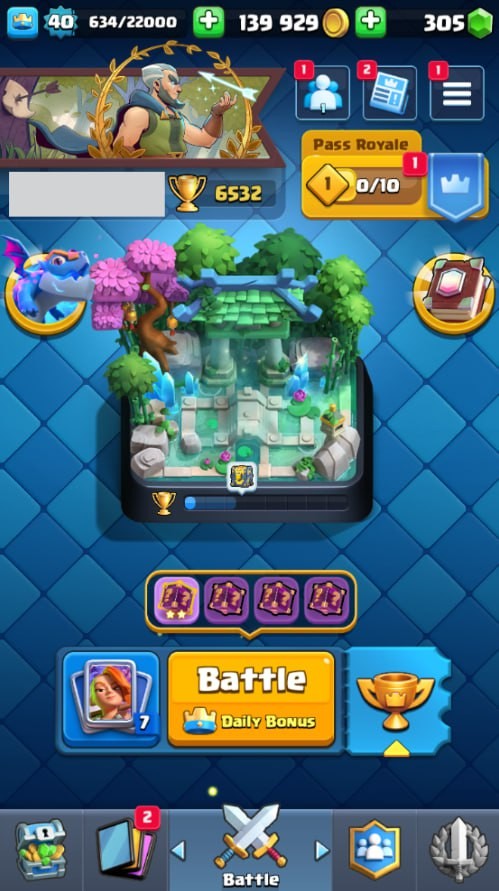 Clash Royale Account (IOS/Android) – Level 40 | Kings Tower 13 | 6532 Trophy | 116 Cards | 44 Emotes | 305 Gems | 139 k Gold