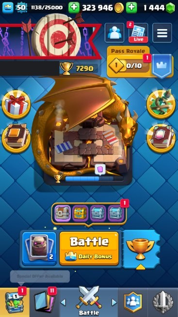 Clash Royale Account (IOS/Android) – Level 50 | Kings Tower 14 | 7290 Trophy | 112 Cards | 67 Emotes | 1444 Gems | 323 k Gold
