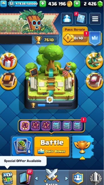 Clash Royale Account (IOS/Android) – Level 51 | Kings Tower 14 | 7610 Trophy | 116 Cards | 44 Emotes | 2426 Gems | 436 k Gold