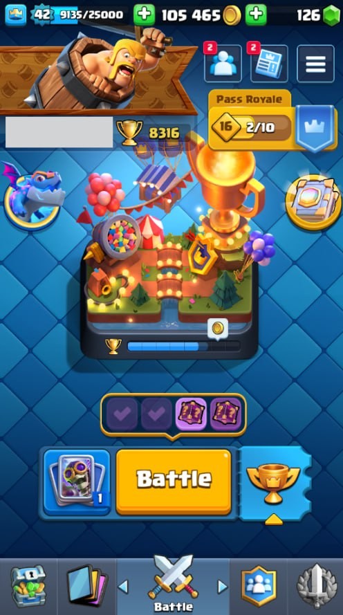 Clash Royale Account (IOS/Android) – Level 42 | Kings Tower 14 | 8316 Trophy | 116 Cards | 33 Emotes | 126 Gems | 105 k Gold