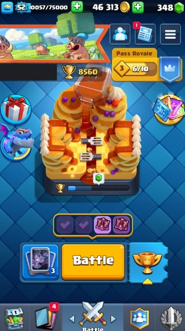 Clash Royale Account (IOS/Android) – Level 52 | Kings Tower 14 | 8560 Trophy | 117 Cards | 57 Emotes | 348 Gems | 46 k Gold
