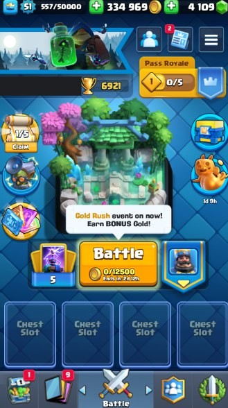 Clash Royale Account (IOS/Android) – Level 51 | Kings Tower 14 | 6921 Trophy | 116 Cards | 56 Emotes | 4109 Gems | 334 k Gold