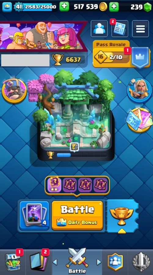 Clash Royale Account (IOS/Android) – Level 41 | Kings Tower 13 | 6637 Trophy | 115 Cards | 46 Emotes | 239 Gems | 517 k Gold