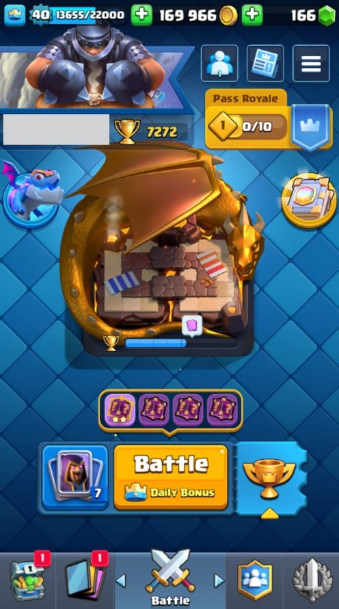 Clash Royale Account (IOS/Android) – Level 40 | Kings Tower 13 | 7272 Trophy | 115 Cards | 29 Emotes | 166 Gems | 169 k Gold