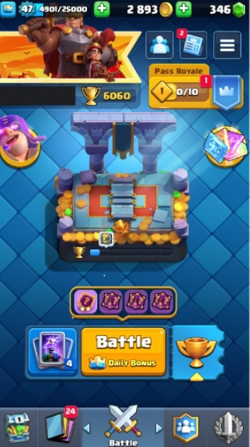 Clash Royale Account (IOS/Android) – Level 47 | Kings Tower 14 | 6060 Trophy | 116 Cards | 61 Emotes | 346 Gems | 2 k Gold