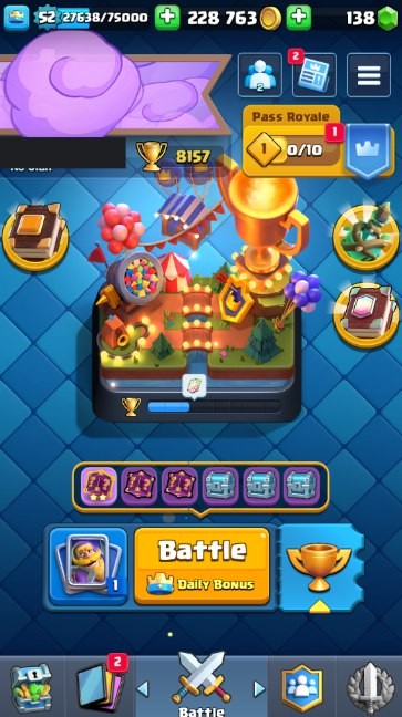 Clash Royale Account (IOS/Android) – Level 52 | Kings Tower 14 | 8157 Trophy | 119 Cards | 93 Emotes | 138 Gems | 228 k Gold