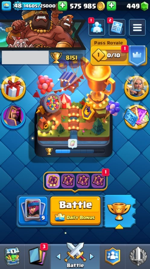 Clash Royale Account (IOS/Android) – Level 48 | Kings Tower 14 | 8151 Trophy | 117 Cards | 69 Emotes | 449 Gems | 575 k Gold
