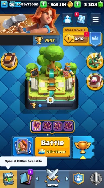 Clash Royale Account (IOS/Android) – Level 52 | Kings Tower 14 | 7547 Trophy | 118 Cards | 62 Emotes | 3308 Gems | 1.90 k Gold
