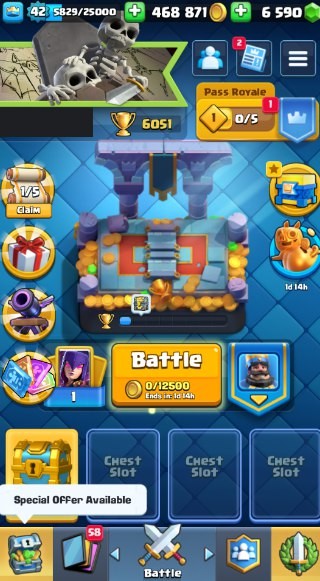 Clash Royale Account (IOS/Android) – Level 42 | Kings Tower 14 | 6051 Trophy | 107 Cards | 28 Emotes | 6590 Gems | 468 k Gold