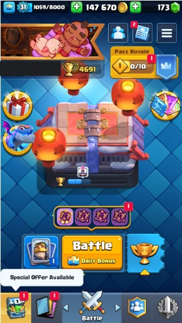 Clash Royale Account (IOS/Android) – Level 31 | Kings Tower 11 | 4691 Trophy | 100 Cards | 11 Emotes | 173 Gems | 147 k Gold Clash Royale Account (IOS/Android) – Level 31 | Kings Tower 11 | 4691 Trophy | 100 Cards | 11 Emotes | 173 Gems | 147 k Gold