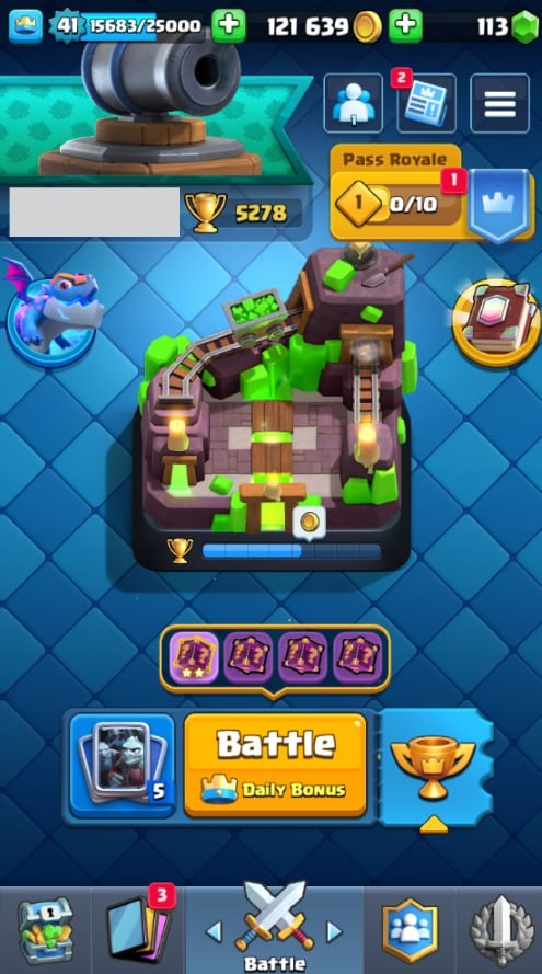 Clash Royale Account (IOS/Android) – Level 41 | Kings Tower 13 | 5278 Trophy | 106 Cards | 23 Emotes | 113 Gems | 121 k Gold