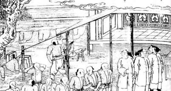 Ringende Soldaten der Qing-Dynastie, historische Darstellung
