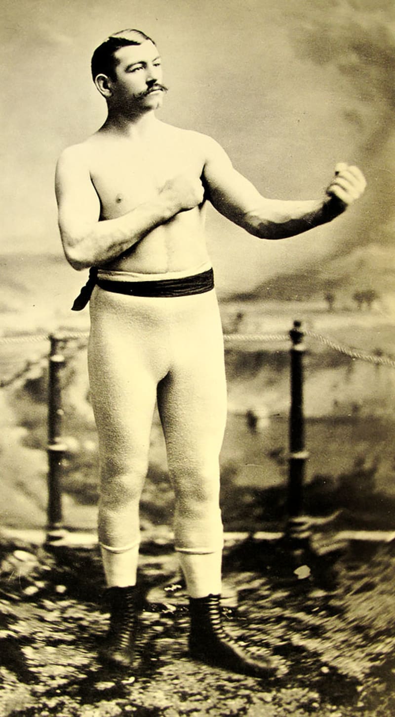 John L. Sullivan, letzter Bare-Knuckle-Weltmeister im Schwergewicht, um 1882