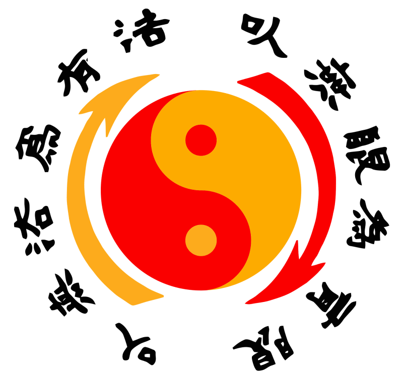 Das Jeet-Kune-Do-Symbol mit Taijitu und den Pfeilen der Wechselwirkung