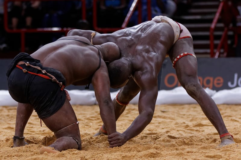 Kampf der Lutte sénégalaise zwischen Mame Balla und Pape Mor Lô, Paris-Bercy 2013