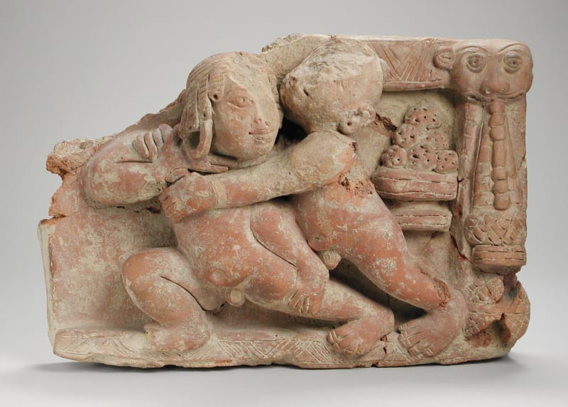 Ringende Kämpfer, indische Terrakotta-Skulptur aus dem 5. Jahrhundert