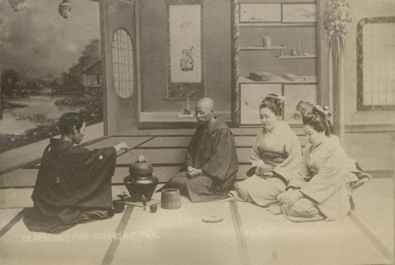 Historische Fotografie einer japanischen Teezeremonie, zwischen 1880 und 1900