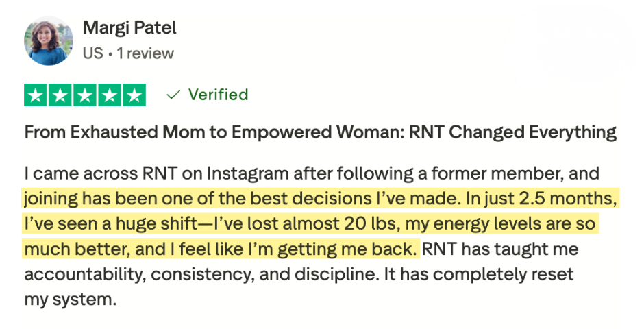 Trustpilot review from Margi