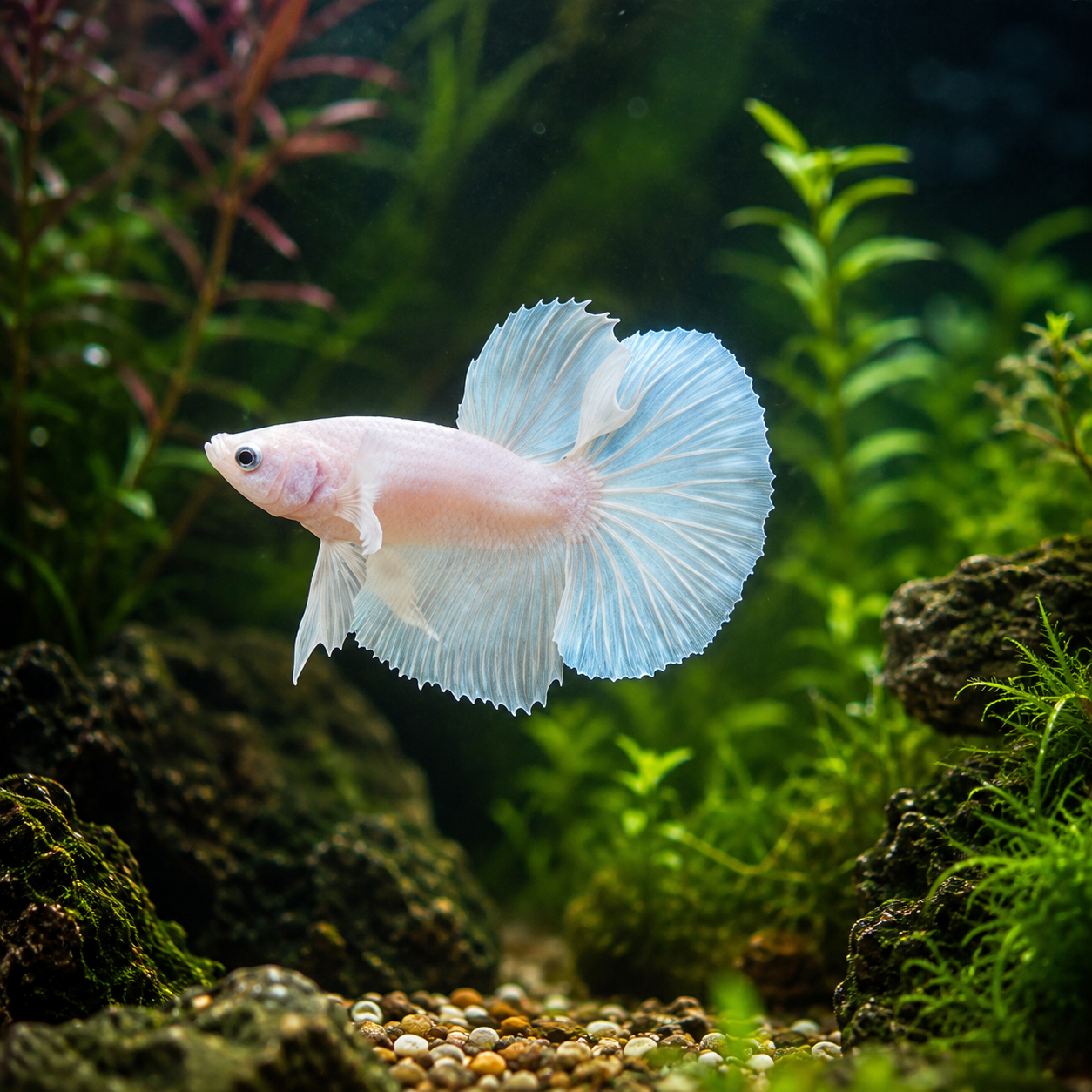 Halfmoon white dumbo ear betta 