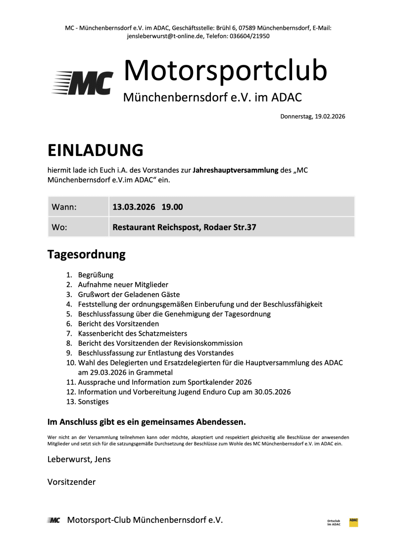 Poster: Jahreshauptversammlung 2026