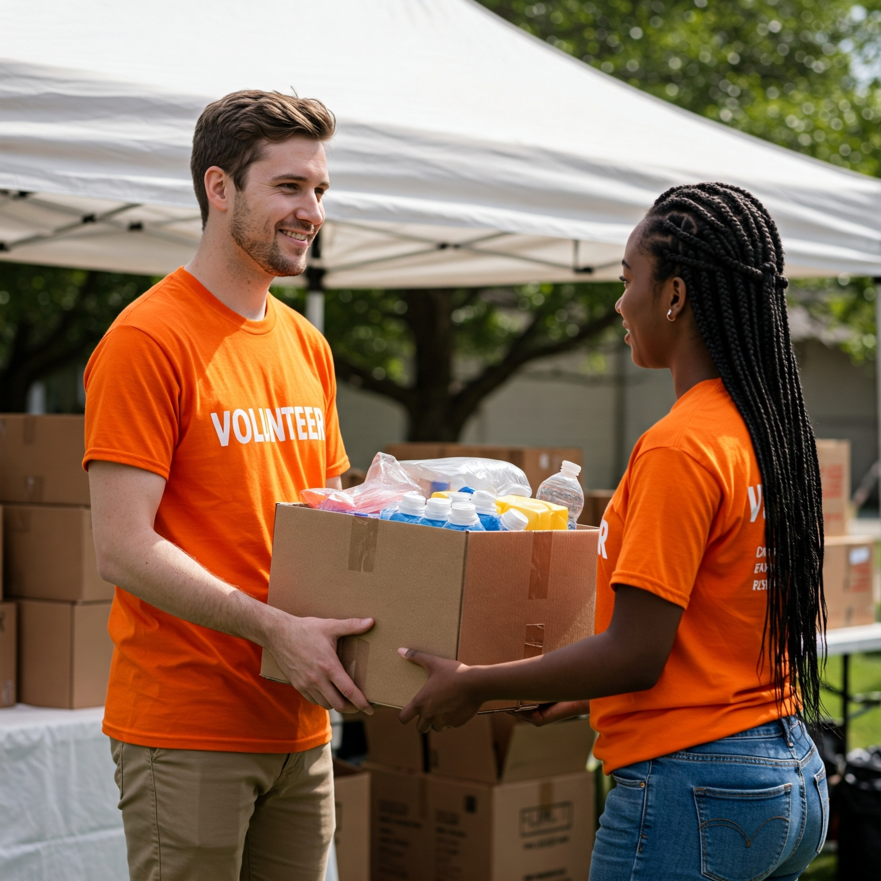 Volunteers packing food
