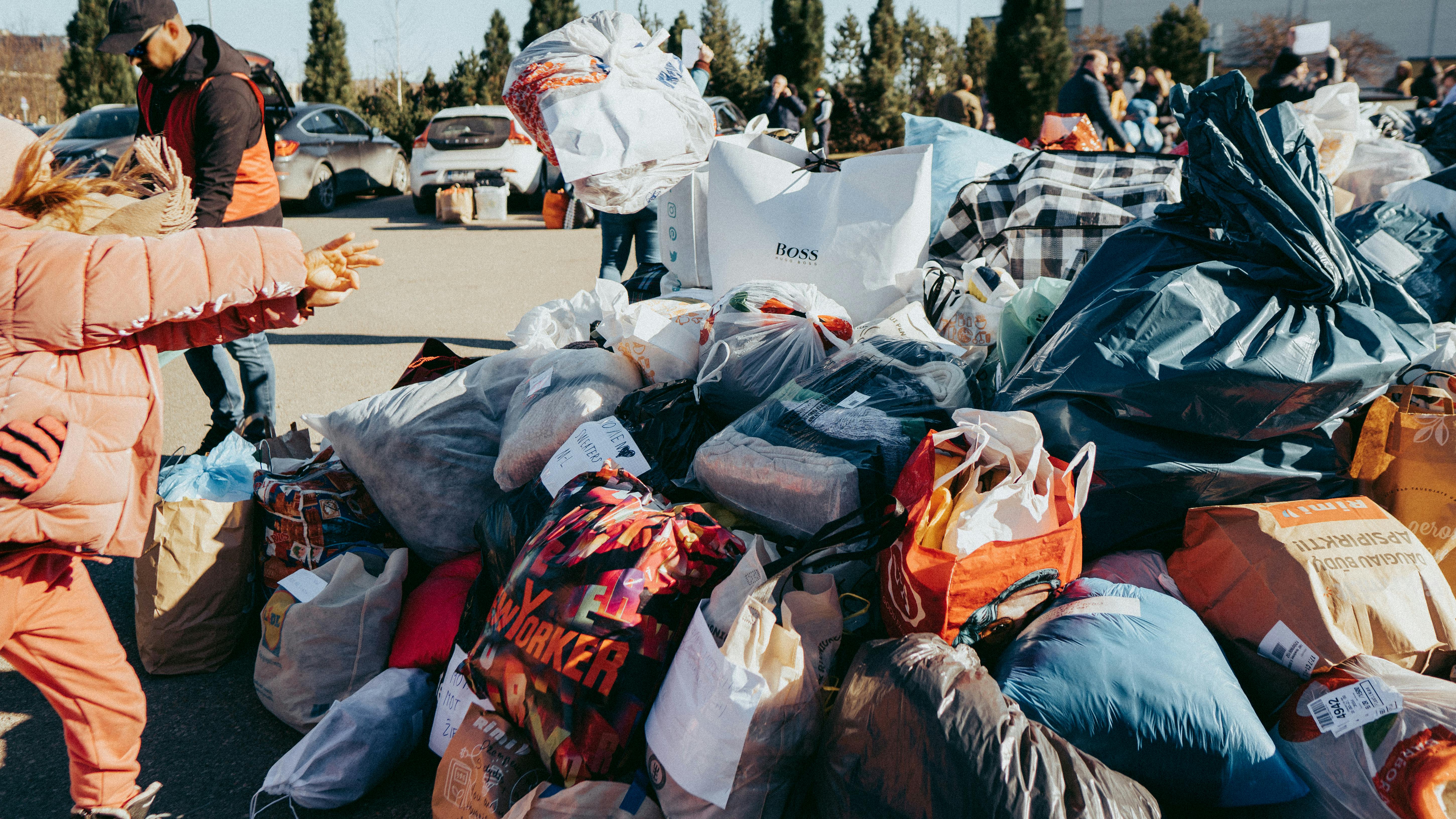 Volunteers collecting clothes