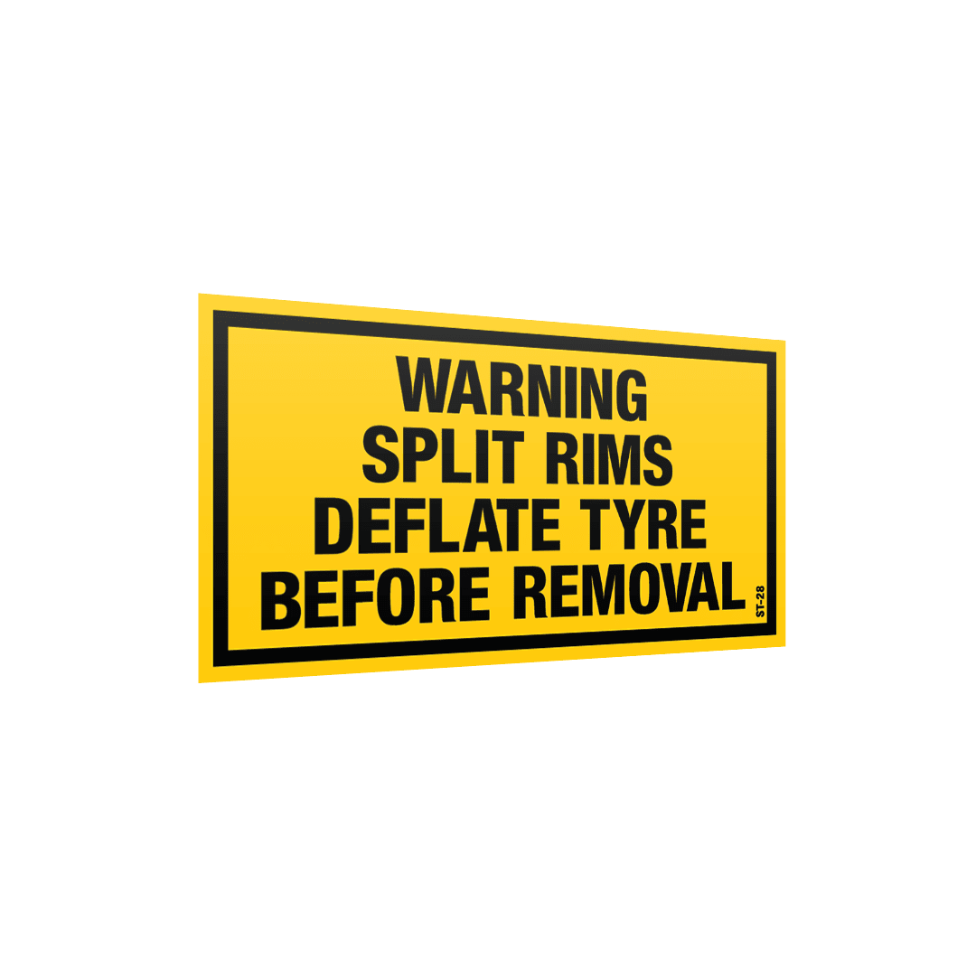XCELR8® 100mm x 50mm Warning Split Rims Deflate Tyre Before Removal Sticker (Yellow)