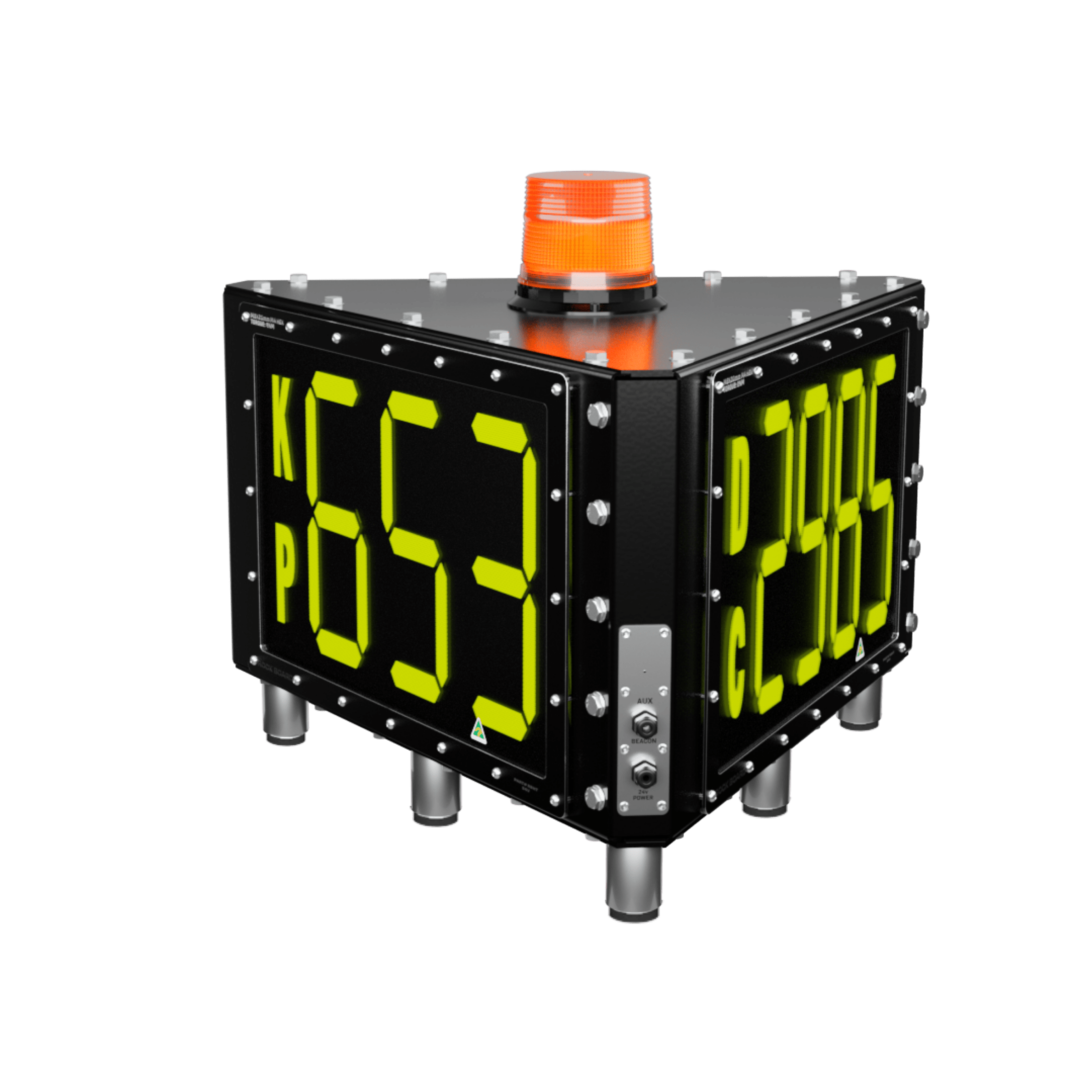 Rock Board® RBHT Triangle Changeable Alpha-Numeric 2 Letter, 3 & 4 Number LED ID Sign - Amber Beacon  - Image 2