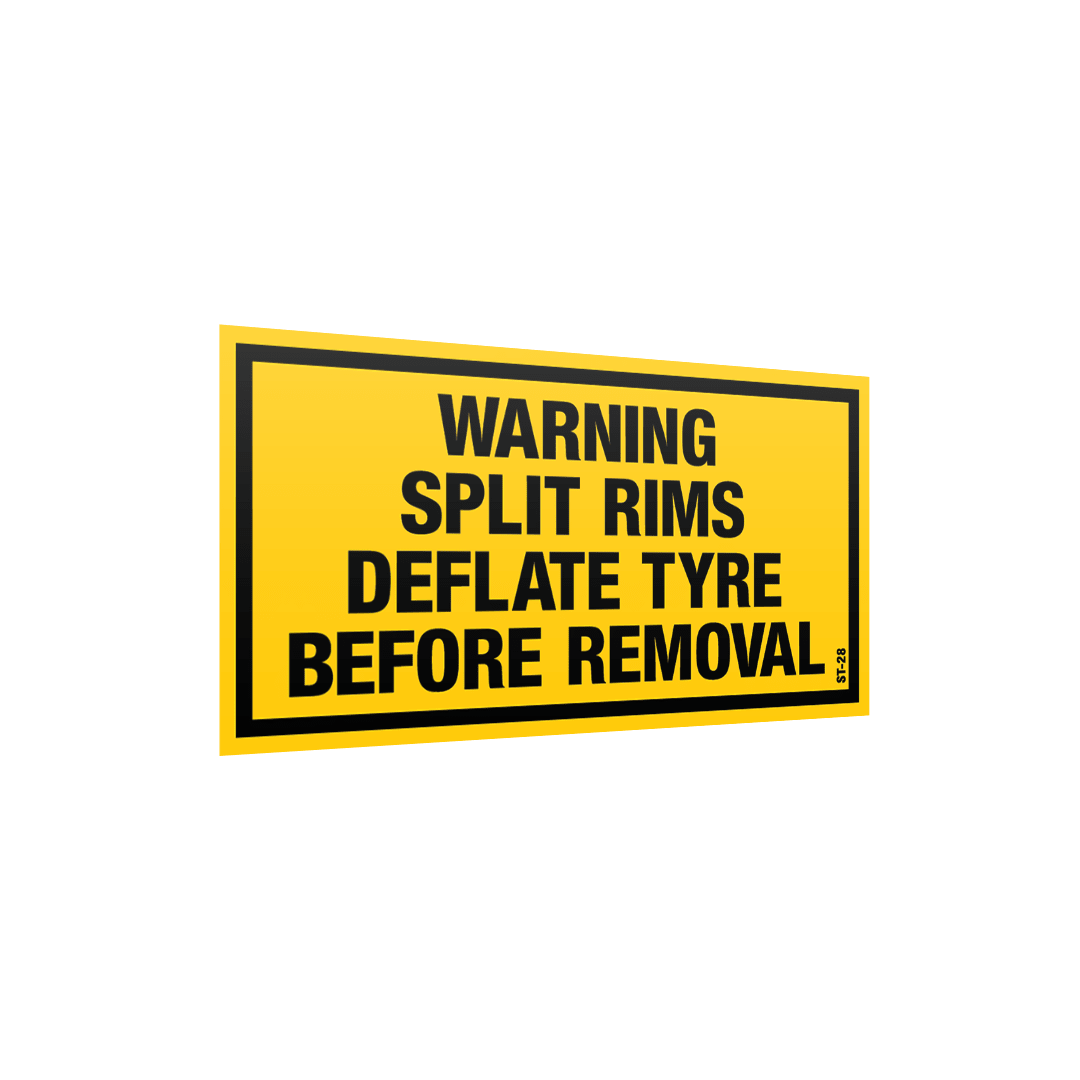 XCELR8® 100mm x 50mm Warning Split Rims Deflate Tyre Before Removal Sticker (Yellow)