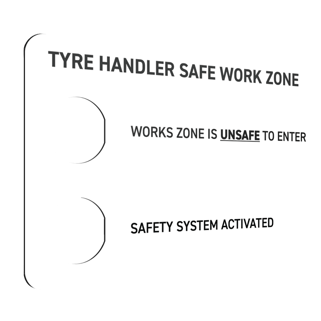 TYRE HANDLER SAFE WORK ZONE Traffolyte Engraved Label 124mm W x 84.5mm H 