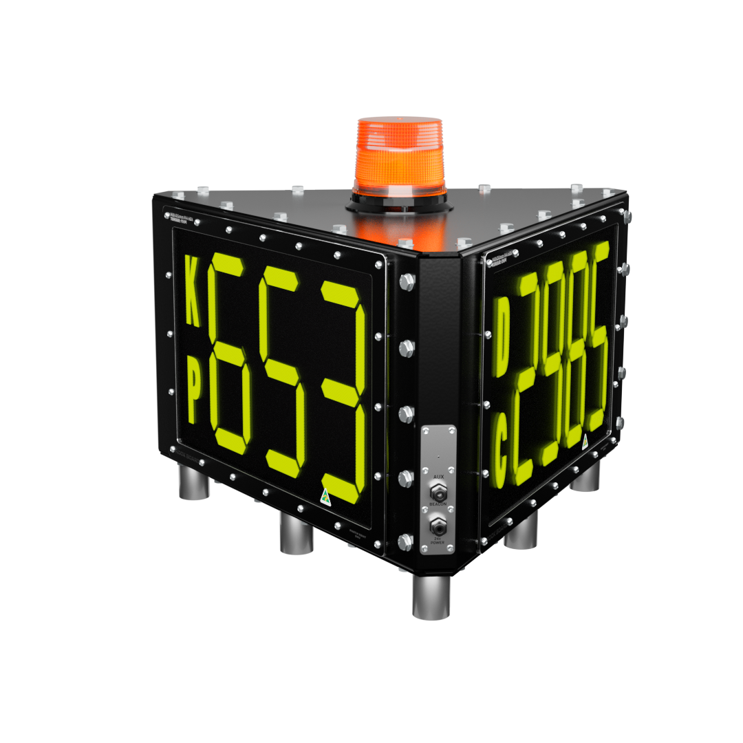 Rock Board® RBHT Triangle Changeable Alpha-Numeric 2 Letter, 3 & 4 Number LED ID Sign - Amber Beacon 