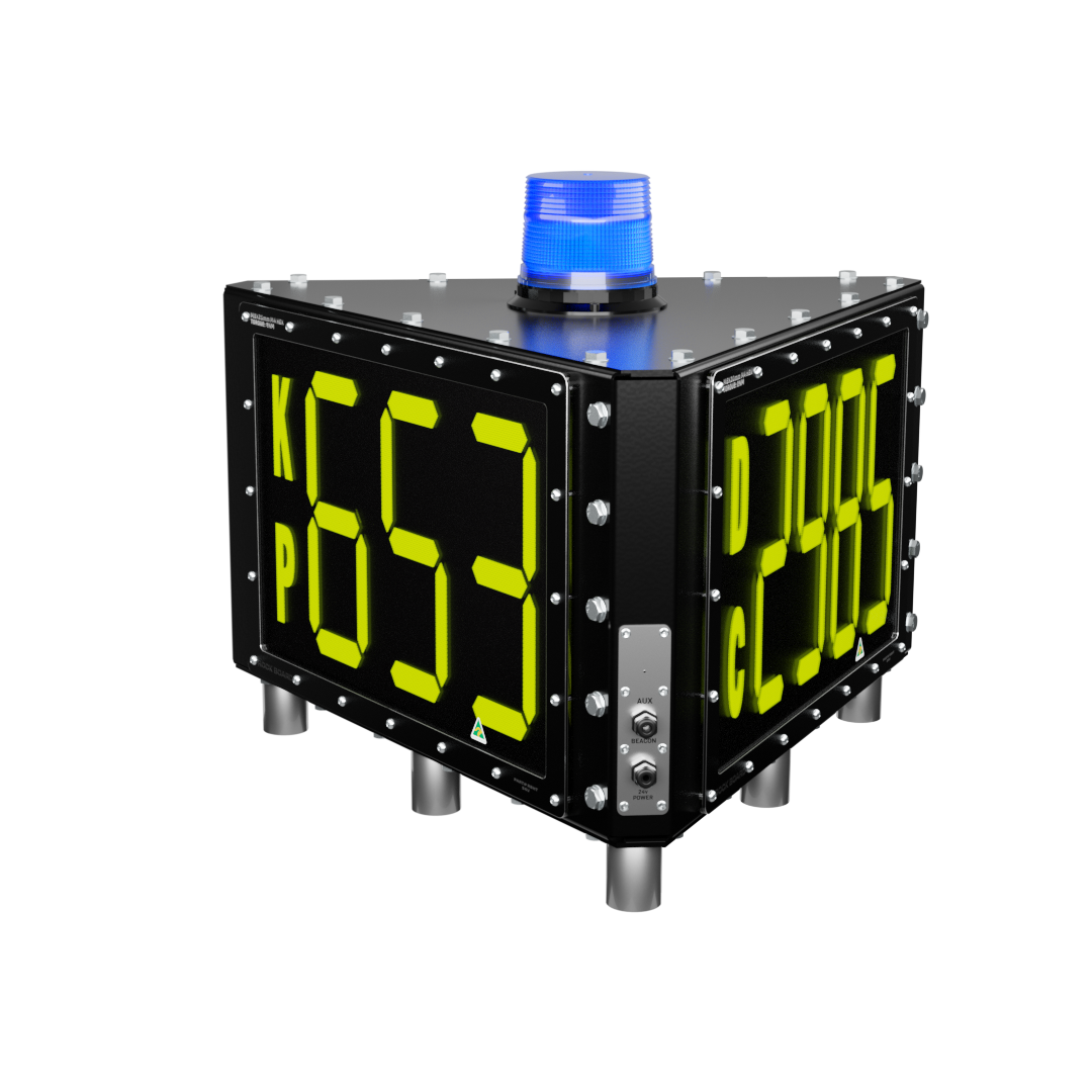Rock Board® RBHT Triangle Changeable Alpha-Numeric 2 Letter, 3 & 4 Number LED ID Sign - Blue Beacon 