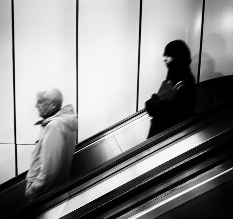 Parallel Lives — Urban Escalator, Black & White