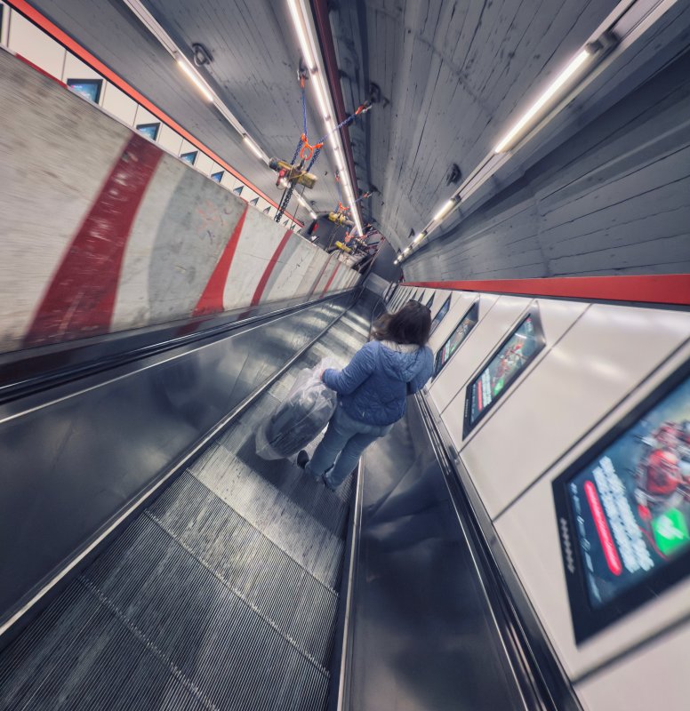 Descending Lines — Metro Escalator, Vienna