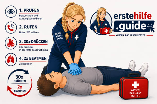 Erste Hilfe Kurs - Prüfen, Rufen, Drücken, Beatmen